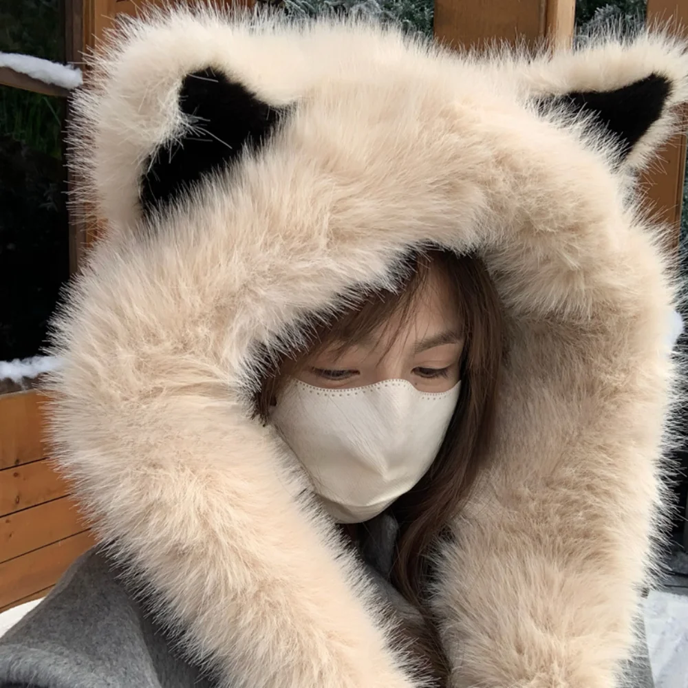 الرقبة أدفأ يندبروف الثعلبة الأذن قبعة صغيرة رشاقته الباردة مقاومة المتكاملة قبعة وشاح لينة فو الفراء مقنعين وشاح يوميا