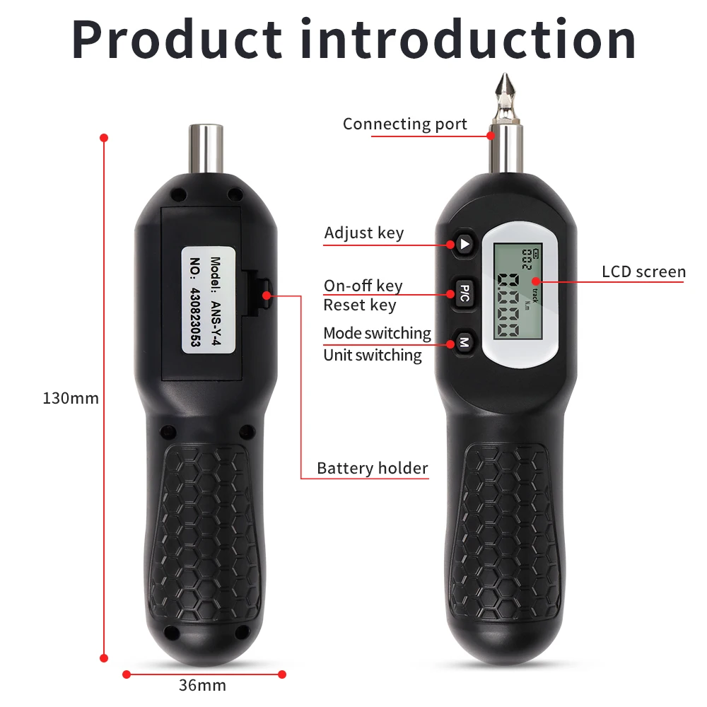 ANS-Y-4 Digital Torque Driver 0.4-4N.m Preset Torque Screwdriver LCD Adjustable Idle Slip Torque Wrench with10 Batch Head