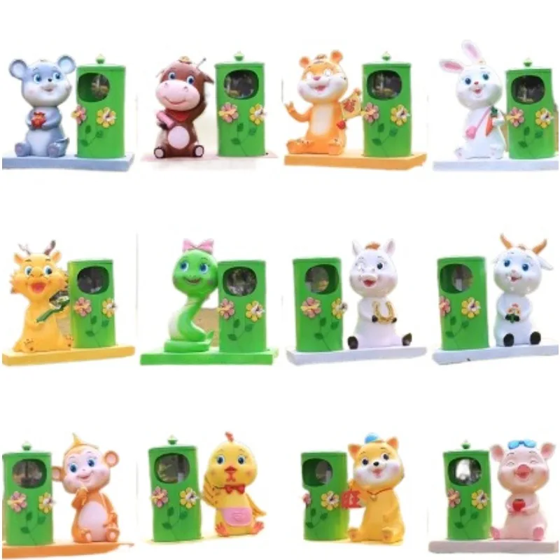 

Zodiac creative trash can FRP scenic animal leather box classification ornament