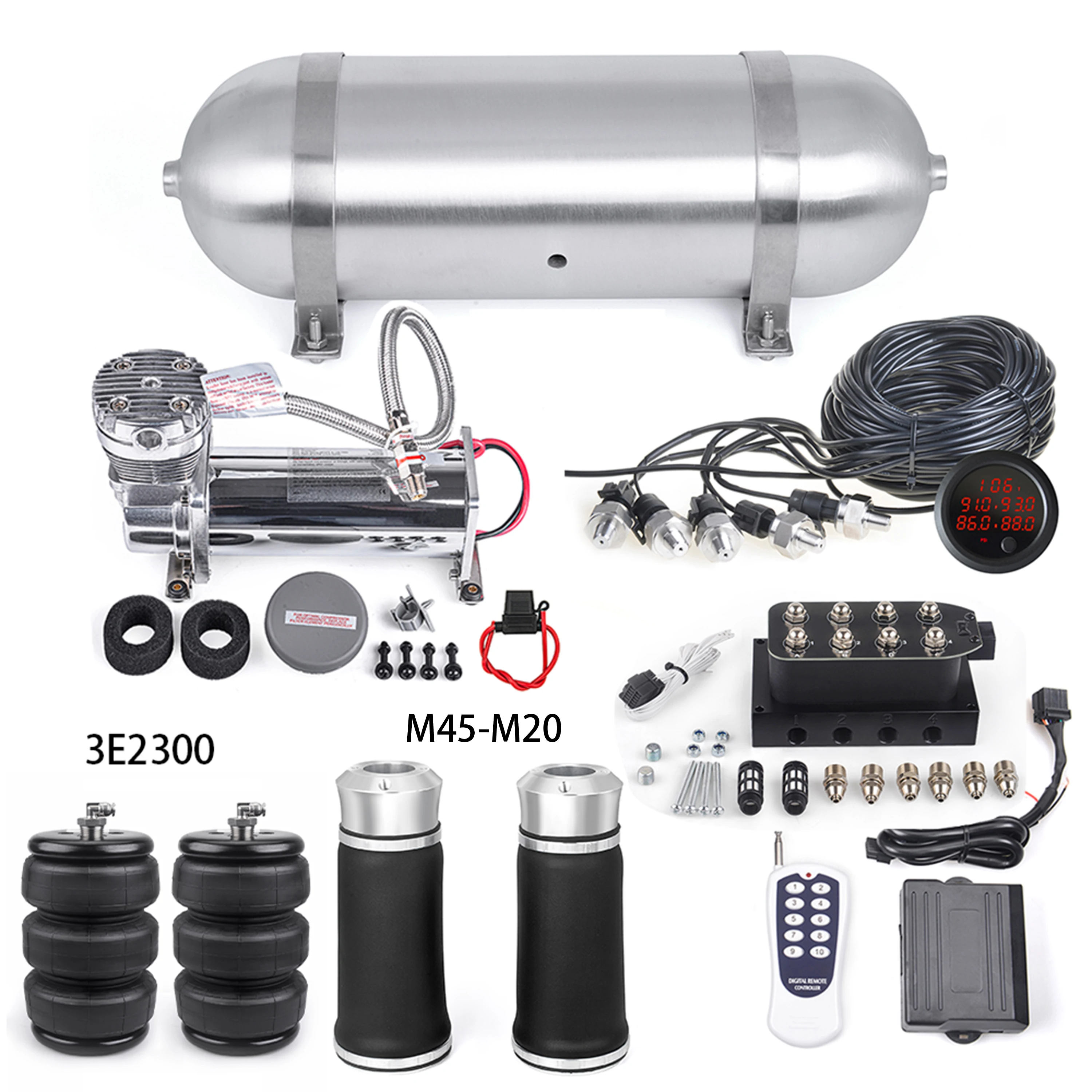 

Универсальный комплект подвески Air Ride, комплекты систем воздушной езды для седана Honda Toyota с воздушным баком M45, манометр компрессора подушки безопасности