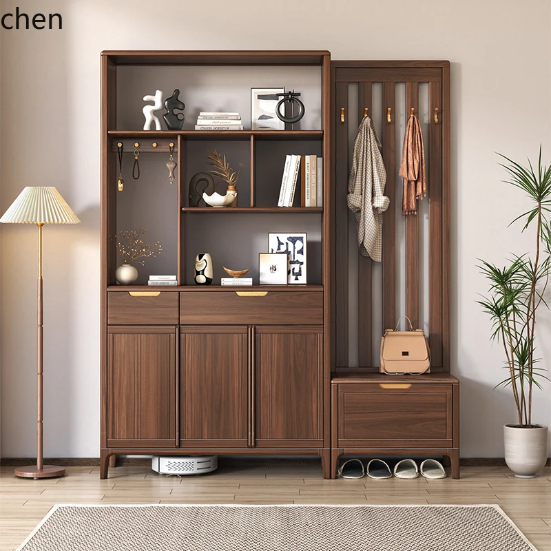 

HXL solid wood porch cabinet, black walnut simple partition cabinet, screen shoe changing cabinet