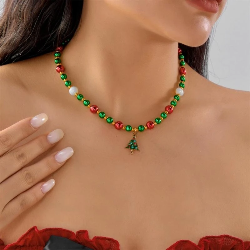 Glittering Snowflake Bead Necklace Festive Alloy Jewelry Perfect For Holiday Celebrations