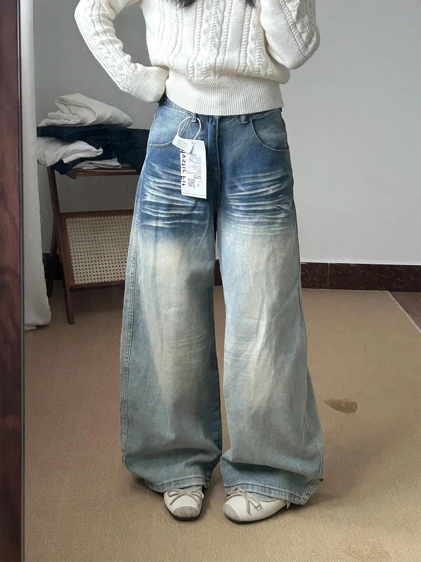 

Свободные джинсы в американском стиле, светло-голубые, женские, укороченные, винтажные, летние, новинка, широкие, в пол, с эффектом похудения