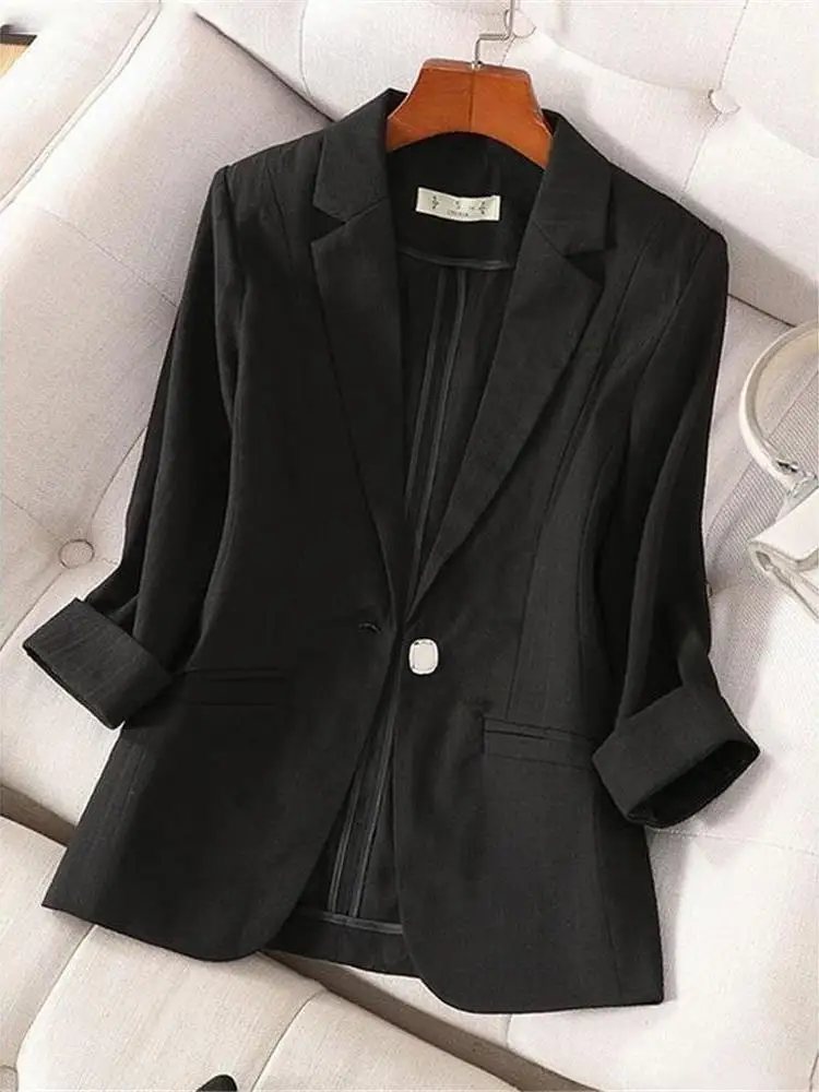 

Белый повседневный облегающий женский костюм Jaet, летний тонкий женский костюм с семью пуговицами, китайский модный женский костюм, пальто