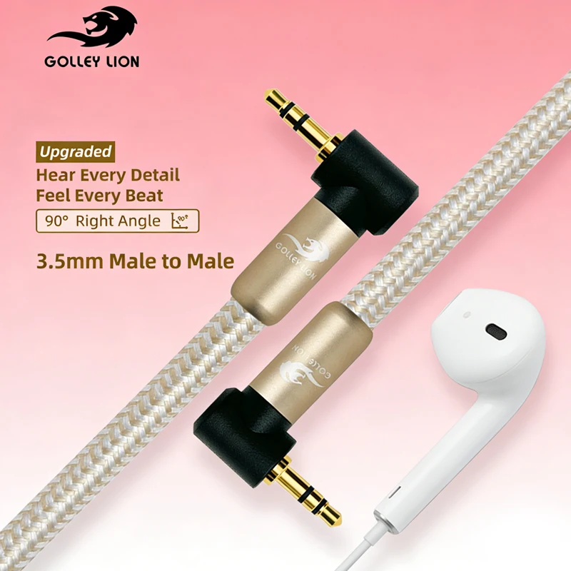 

3.5mm Male To Male AUX Cable 90° Right Angle Upgraded Nylon Braided Hear Every Detail for Headphone Car