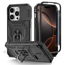 Case For iPhone 16 15 14 13 12 11 Pro Max XR X Plus SE 360 Full Body Rugged Protective Slide Camera Stand Protection Ring Cover