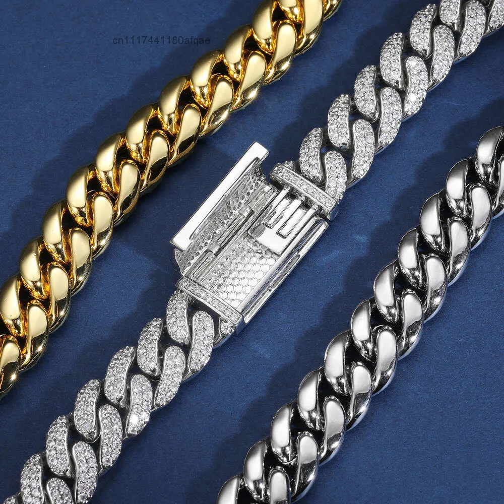 Wholesale Party Jewelry Hip Hop Men's 12mm Gold Plated Silver Vvs Moissanite Colorful Iced Out Button Cuban Link Chain.