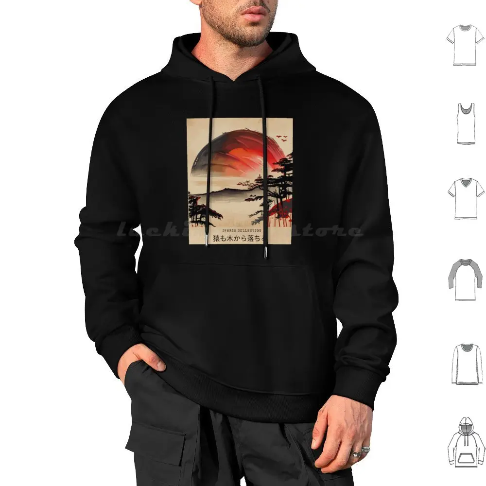 Even Monkeys Fall From Trees Hoodie cotton Long Sleeve Japaneseposter Trees Nature Sunset Mountains Relaxing Meditation Monk