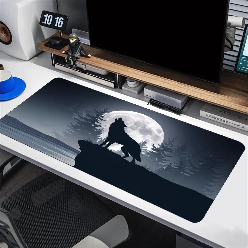 Howling Wolf Moon Forest Large Desk Mouse Pad Non Slip Rubber Keyboard Mat Desktop Decor For Office Laptop Gaming Workstation