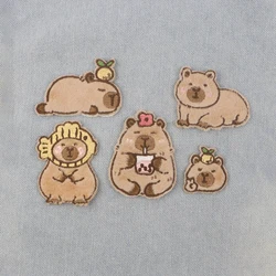 5pcs/set Cartoon Capybara Cute Brown Animal Embroidered Patches on Clothes Self-adhesive Cloth Sticker DIY Clothing Accessories