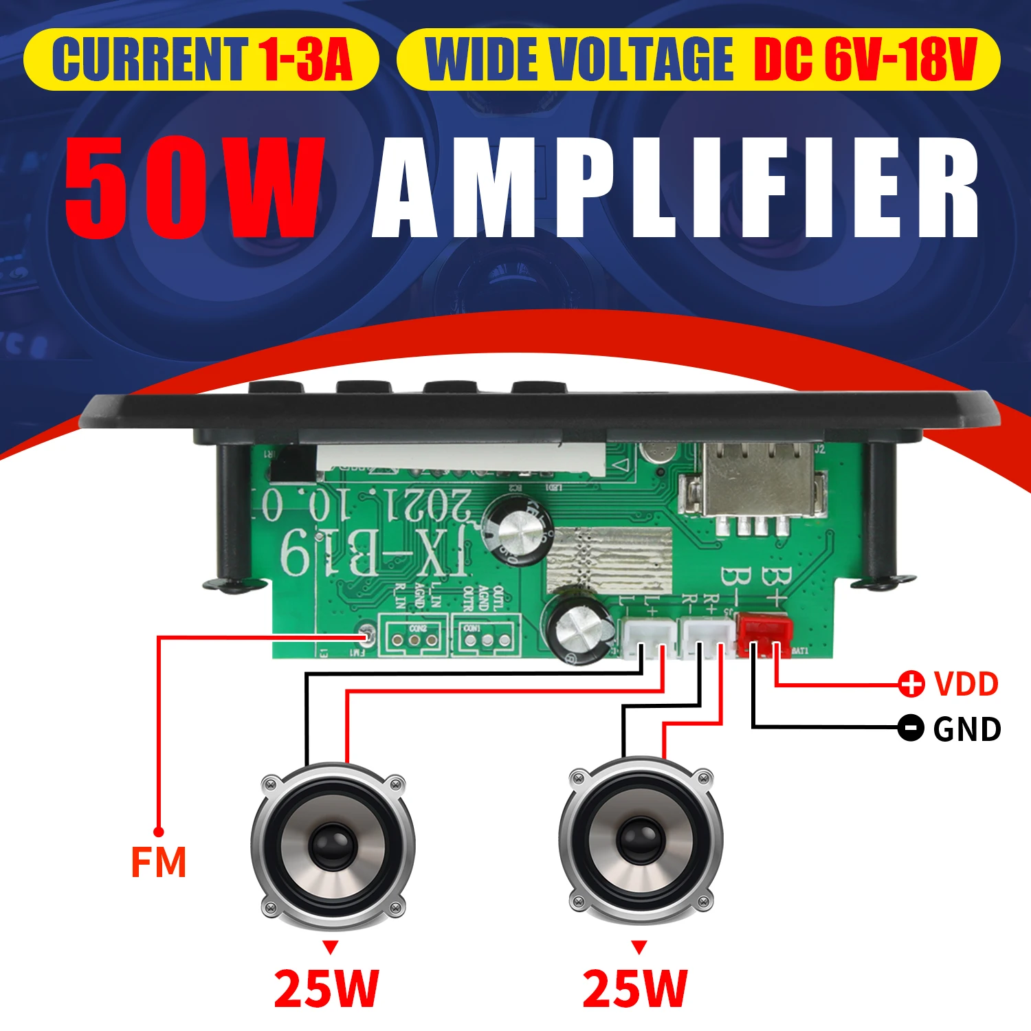 80W 120W Amplifier MP3 Player Module Bluetooth 5.0 Decoder Board 12V 50W 40W Amplifier Car FM Radio Module mp3 players Handsfree