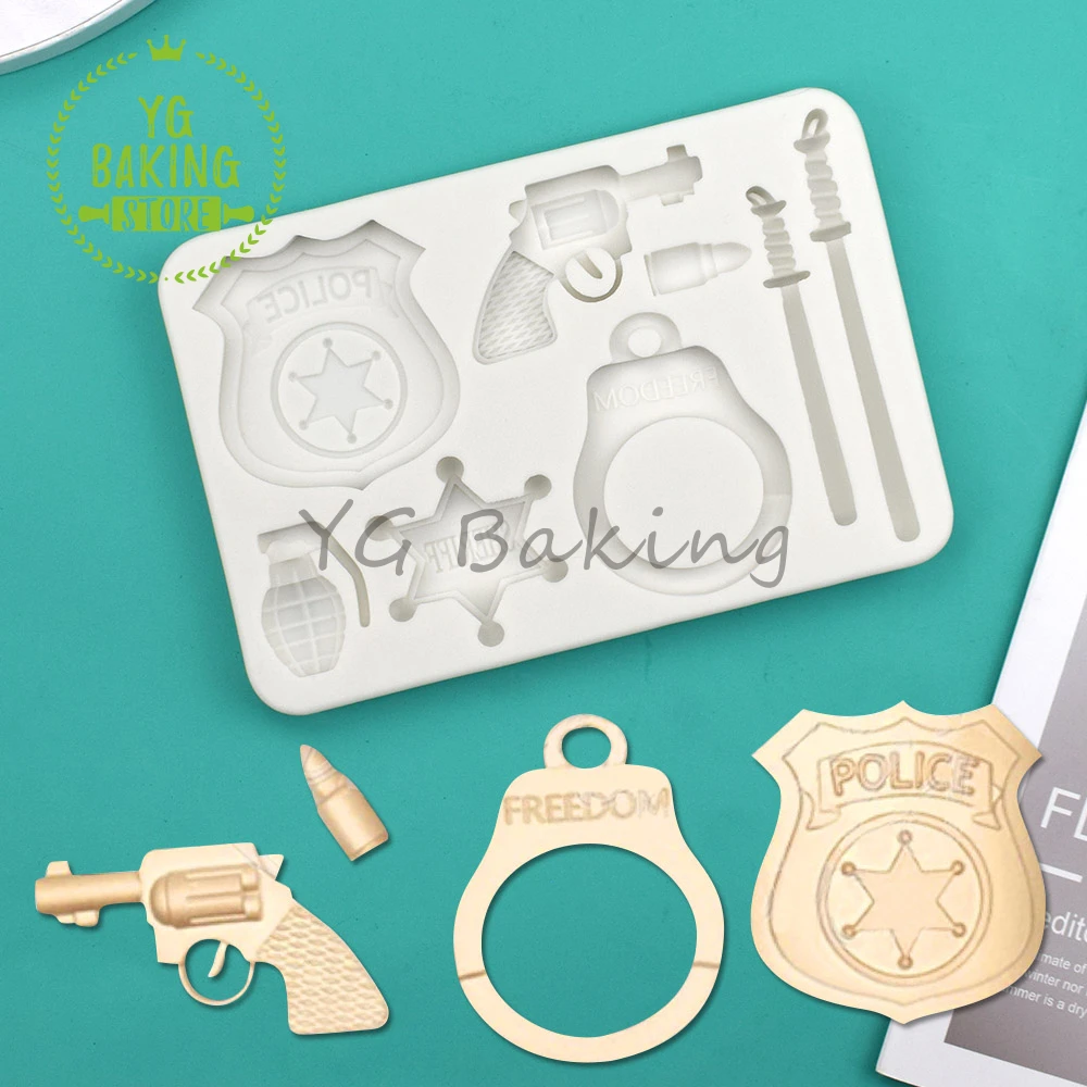 Dorica Police Series Handcuffs Design Silicone Mold Handmade Chocolate Mould Fondant Cake Decorating Tool Kitchen Bakeware