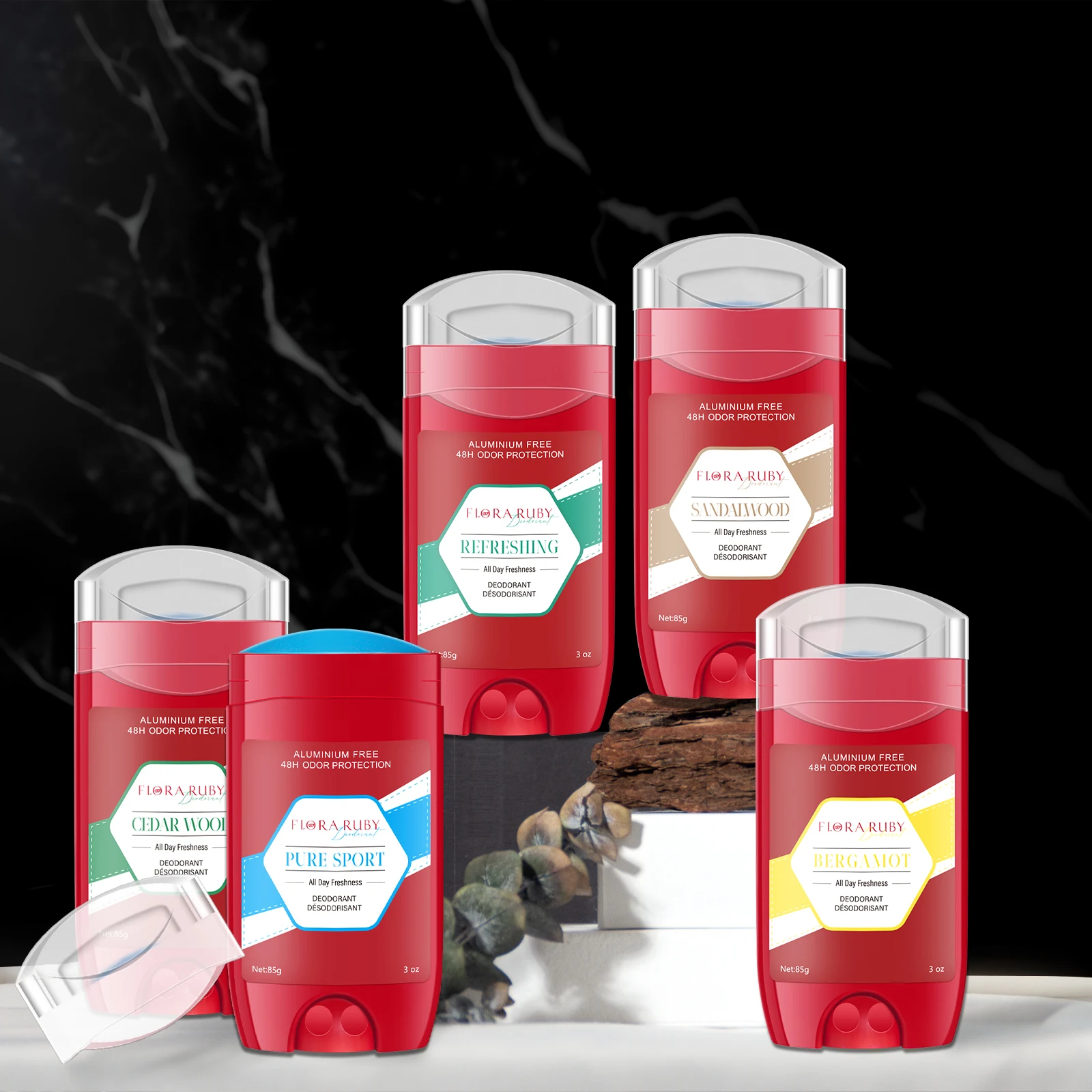 

5-Pack Ultra-Clear Deodorant - 48-Hour Sweat & Odor Protection, Natural Ingredients, 3oz Each, Assorted Scents Unisex for Men