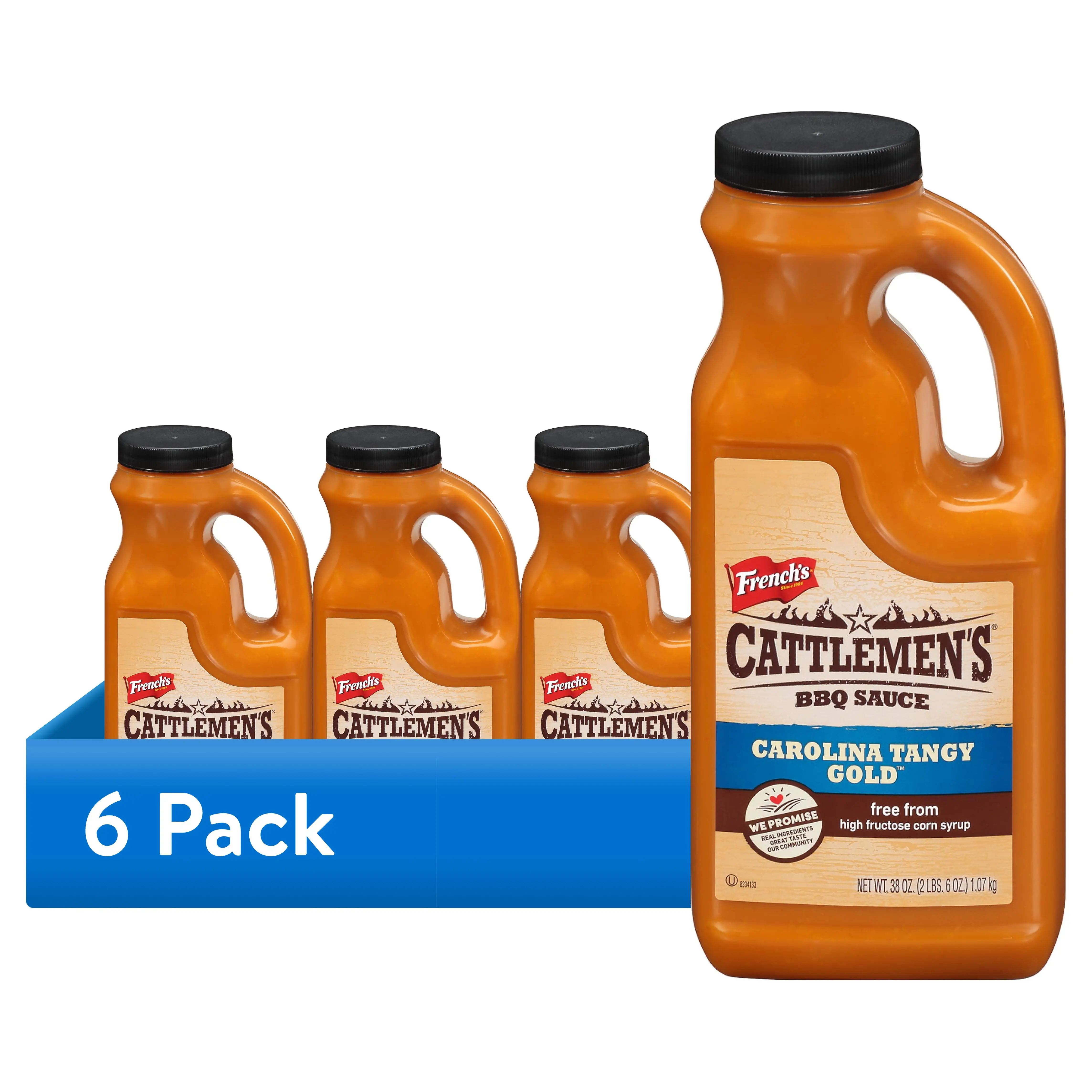 Paquete de 6 salsas BBQ picantes estilo Carolina Gold en jarras de 38 oz