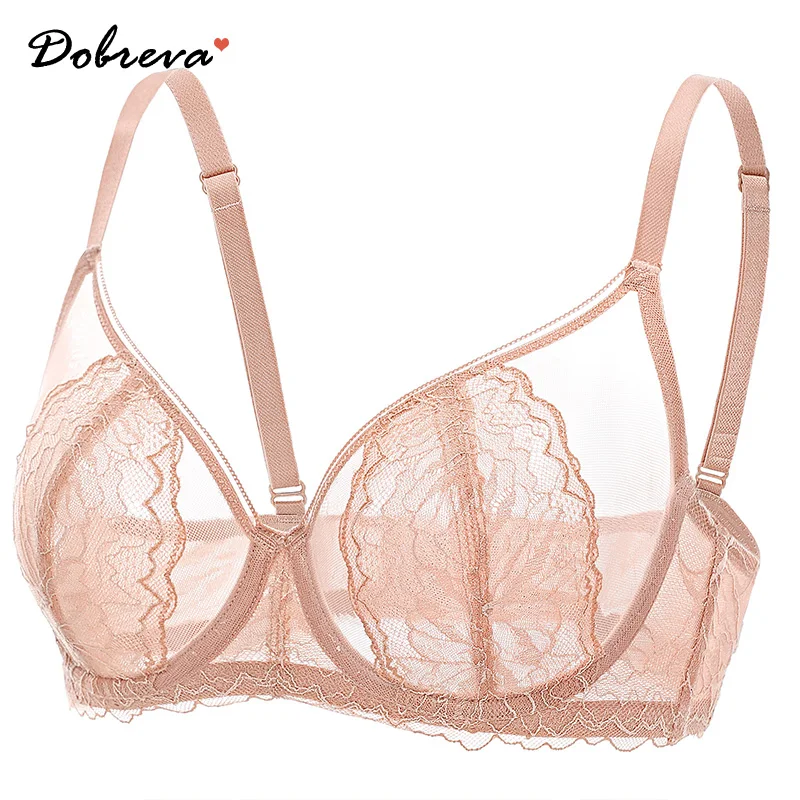 DOBREVA Women\'s Lace Sexy Bra See Through Sheer Unlined Plus Size Full Coverage Underwire Bras