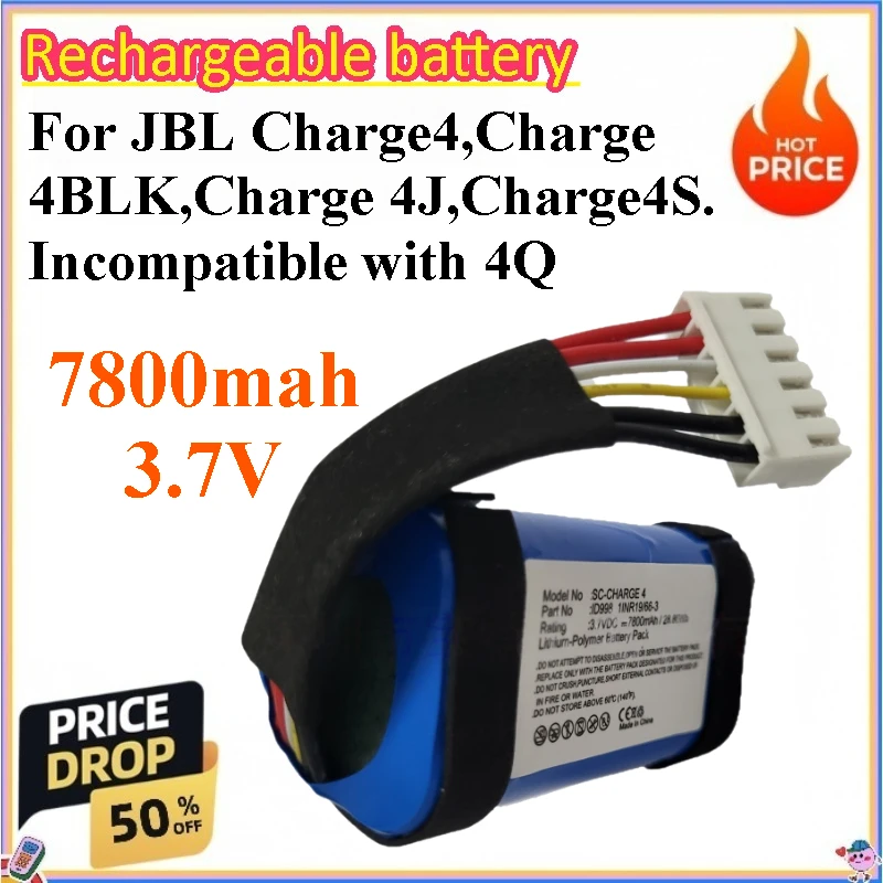 7800mah 3.7V Battery for JBL Charge 4/BLK/J/S ID998 Bluetooth Speaker Battery Incompatible with 4Q.
