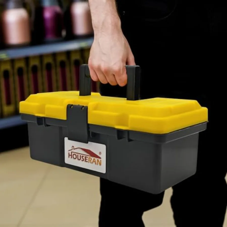 Cassetta degli attrezzi portatile in plastica da 12 con maniglia per garage, hobby e applicazioni artigianali, custodia per attrezzi resistente con serratura con Dura