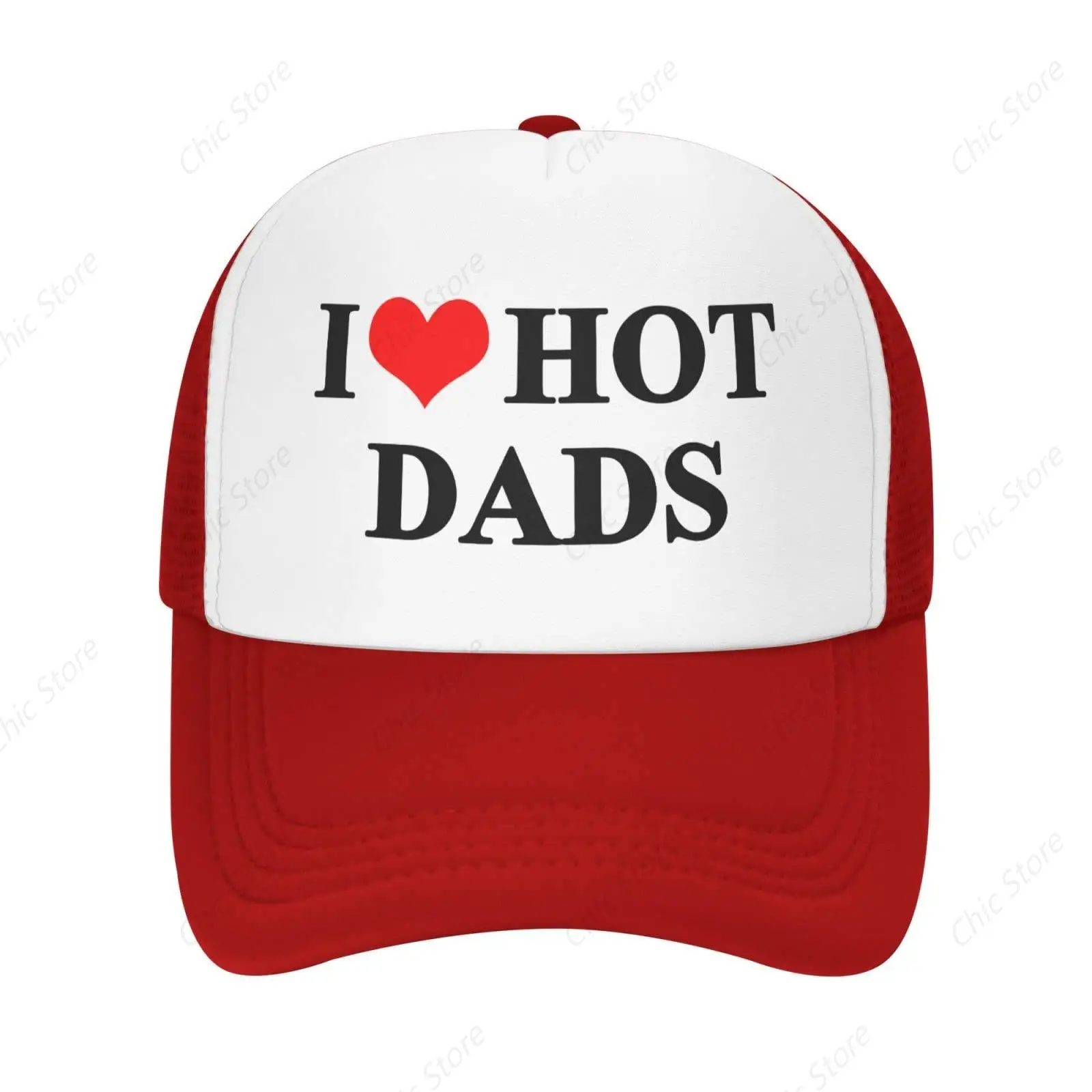 I Love Heart Hot Dads Hat Unisex Adult Trucker Hats Adjustable Baseball Cap for Adults Classic Fishing Caps Fashion Headwear