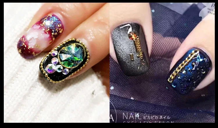 日本製シルバーローズゴールドネイルメタルチェーンスケルトンネイルチェーンパンクスタイルプレスオンネイルアクセサリーグラマラスネイルアートツール