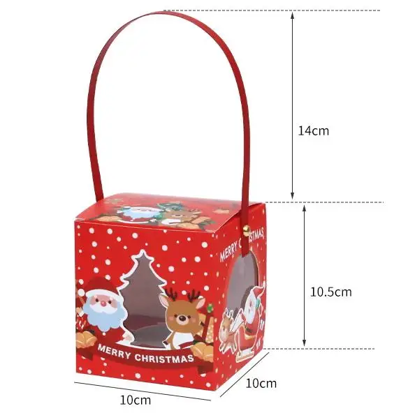 12pcs Red Green Christmas Hollow Out Paper Box with Handle Candy Chocolate Soap Candle Cookie Gift Packaging Party Favors Decor