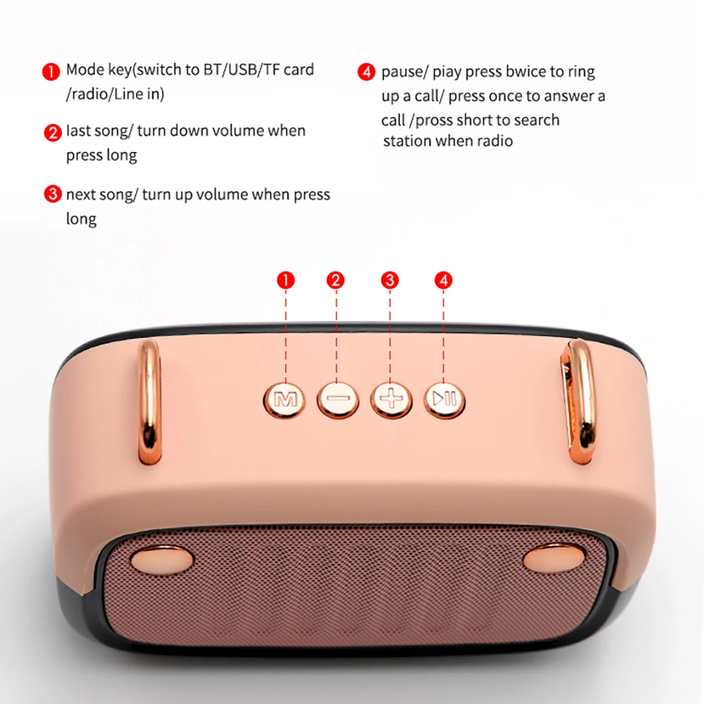 BS32D Wireless Pink Bluetooth Speaker Convenient Mini Speaker Outdoor Style Plug-in Type Subwoofer Rechargeable