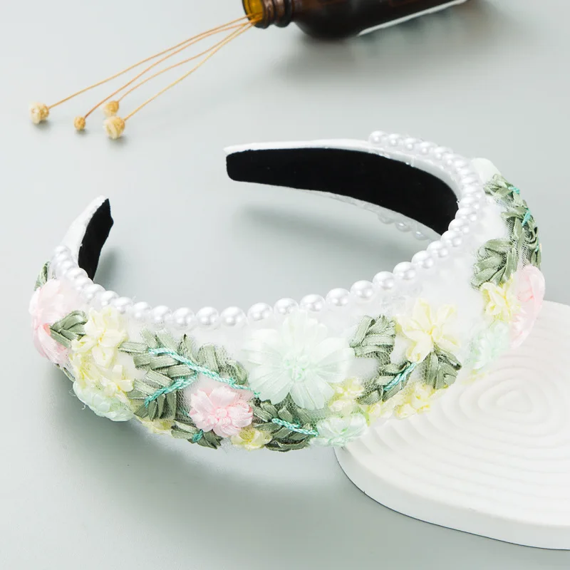 Padded Headbands Women Wide Bezel Hairbands Thick Embroideried Flower Hair Hoop Girls Sponge Hairband Fashion Hair Accessories