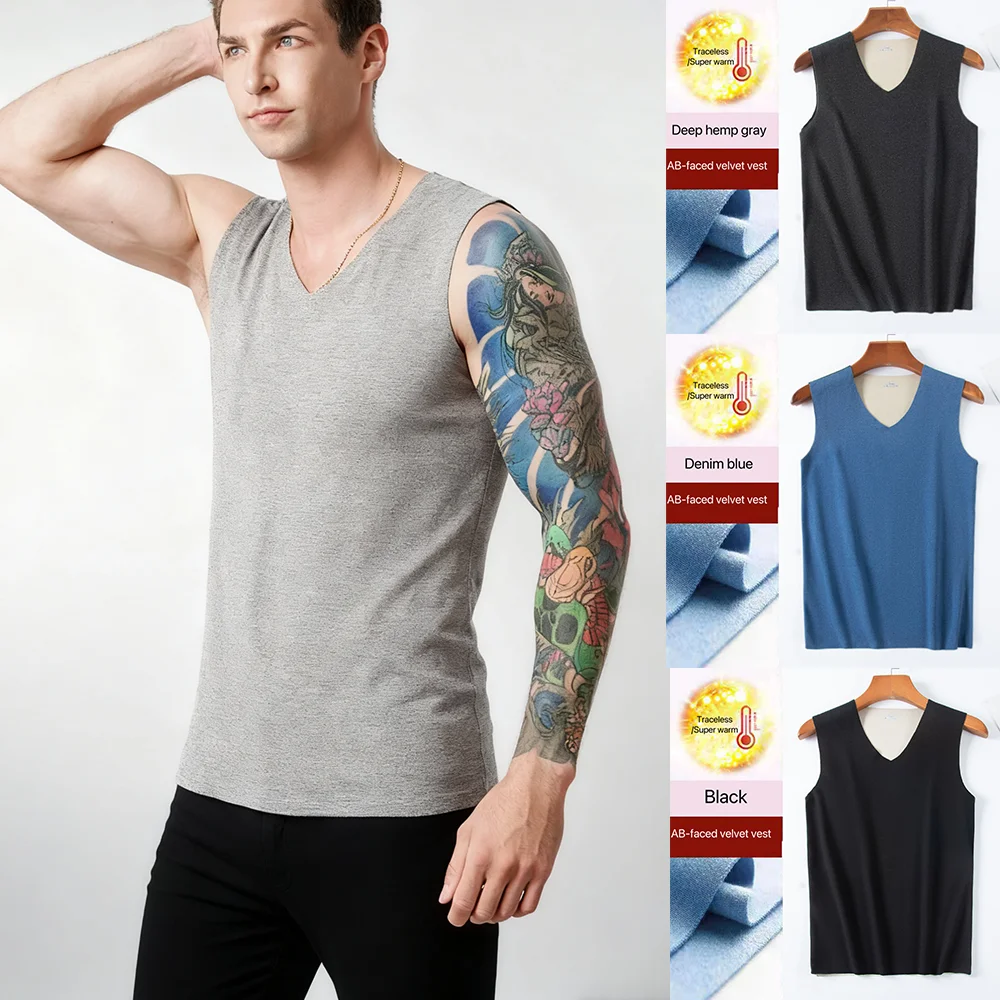 

Мужское термобелье, утепленный флисовый бесшовный жилет, мужская осенне-зимняя двусторонняя бархатная тонкая теплая рубашка AB с лицом