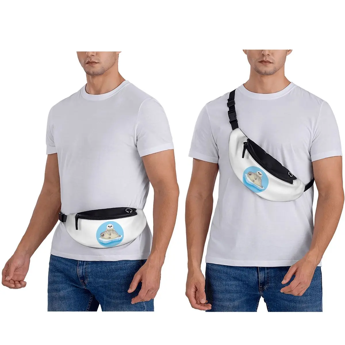 Cute Seals Family Cartoon Character Waist Bag for Women Men Crossbody Fanny Pack Running Phone Money Pouch
