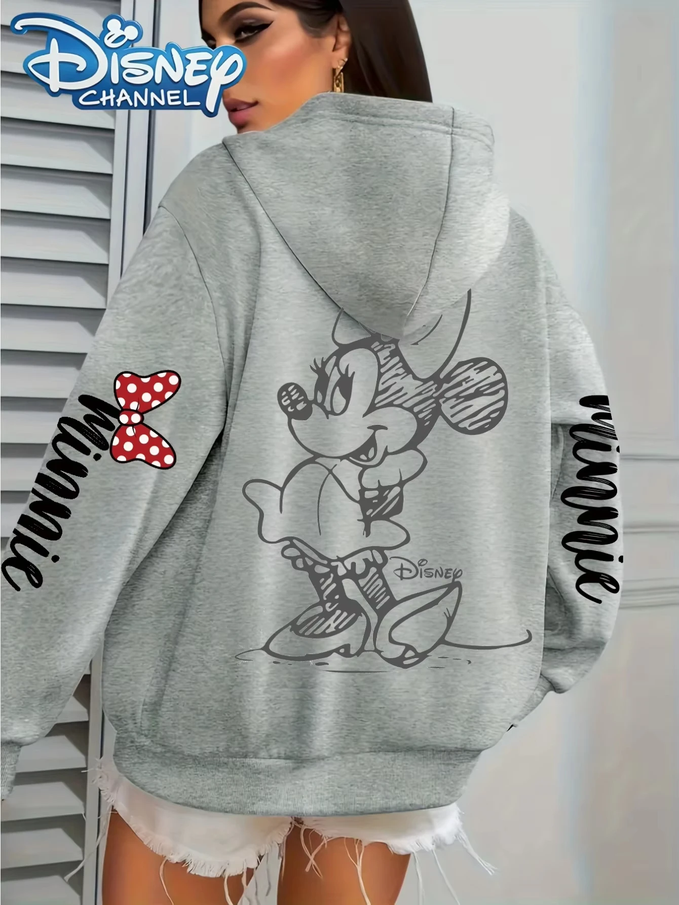 

Женская легкая хлопковая толстовка с капюшоном Disney Minnie Mouse, белая, с дизайном в виде мультяшного персонажа, полноцветная печать на спине