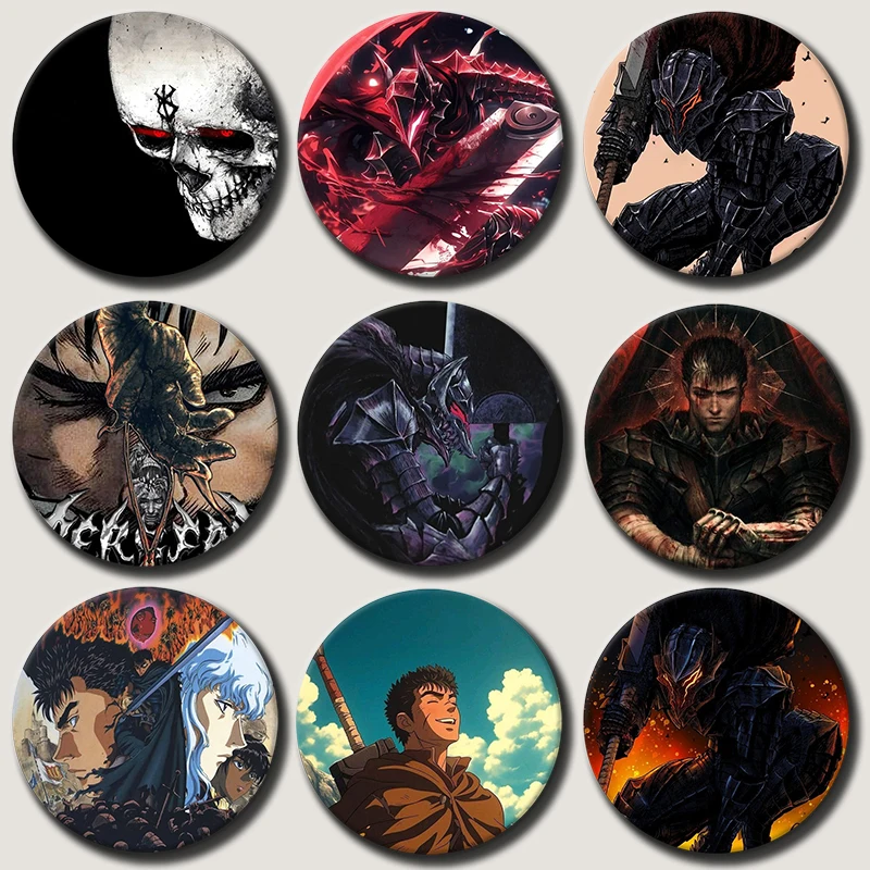 Broches émaillées Berserk 58MM, badges ronds créatifs DIY, broches anime Guts Griffith, accessoires de bijoux pour sacs à dos et chapeaux, cadeaux