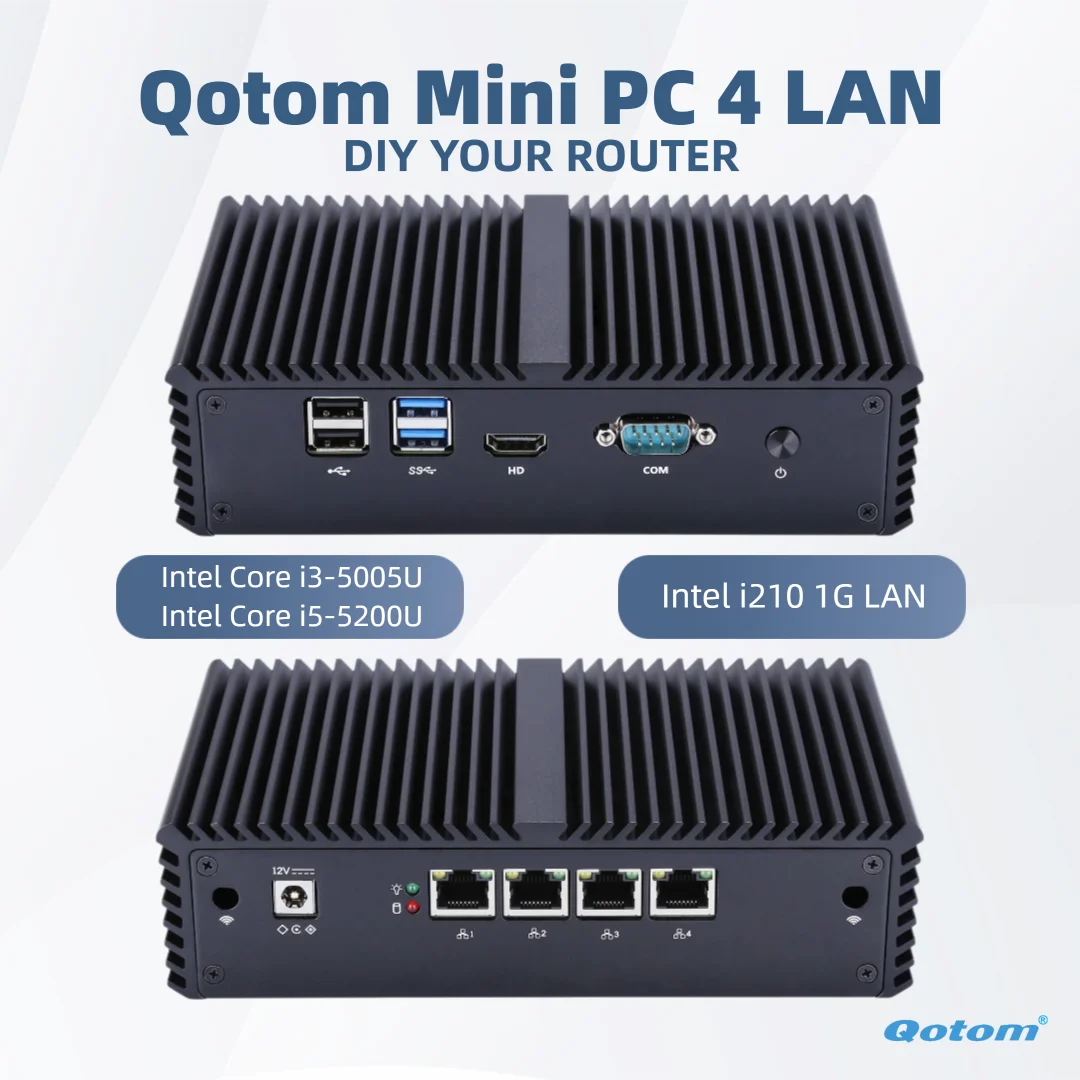 4 LAN Mini PC Core i3-5005U i5-5200U Prozessor Qotom DIY Soft Router Firewall pfsense OPNsense OpenWrt