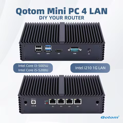 Qotom Soft Router PC Core i3 i5 Processor Onboard, 4x I210 1G LAN/ I226V 2.5G LAN, RS232, DDR3 RAM, mSATA SSD, Fanless PC X86