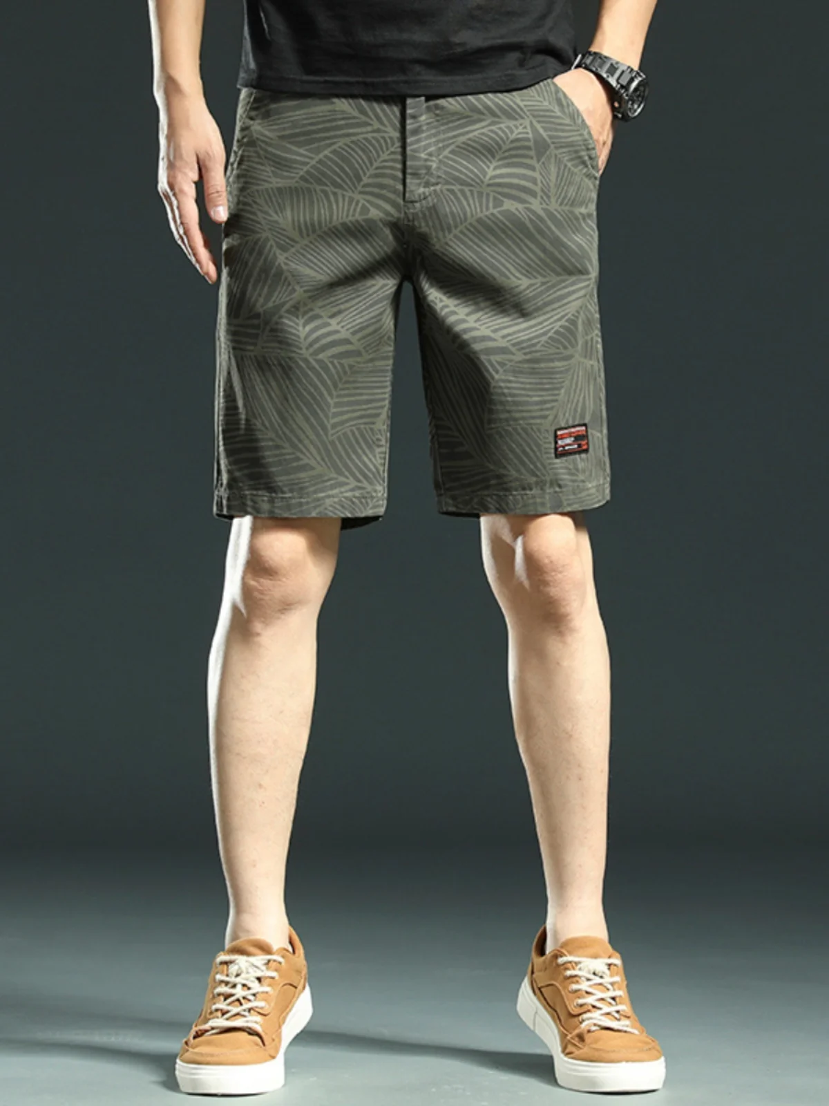 

Pure Cotton Casual Printed orts Men's Summer Thin Straight Five-Quarter Outdoor Wearable Personalized Striped Mid-Pants