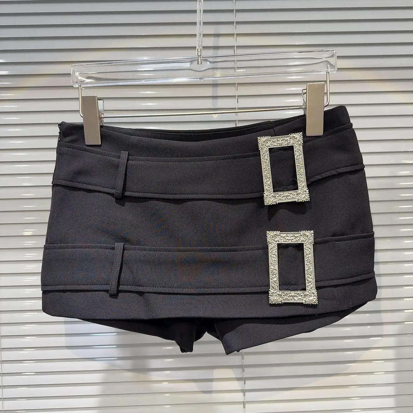 Dark Style  Skirt with Metal Buckle Waist Belt Women's Summer New Style Anti-Light Skirt Short Skirt Sexy Girl Style Poly...