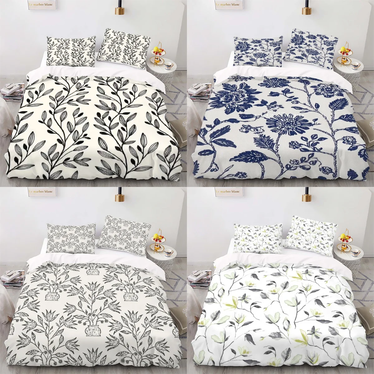 Light Floral Style Digital Printed Duvet Set - Polyester - Bedroom Decor -1 Bed cover +2 pillowcase (no pillow core)