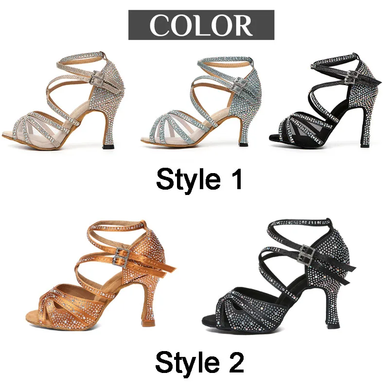 DKZSYIM Rhinestone Women Latin Dance Shoes Latin Salsa Girl Dancing Shoes Black Shiny Ballroom Dance Shoes For Girls Ladies - Image 2