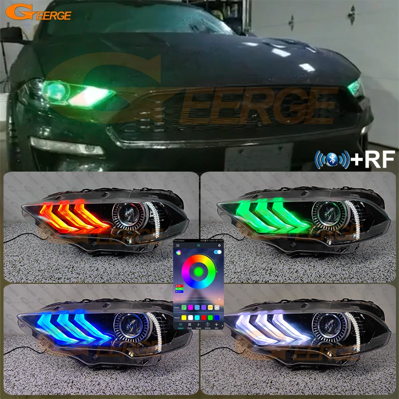 For Ford Mustang 2018 2019 2020 2021 2022 Day Light Bluetooth App Multi-Color Ultra Bright RGB LED Halo Rings DRL Boards