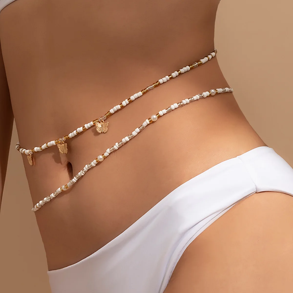 Premium Elastic Waist Chain Set Colorful Seed Bead Starfish Tassel Simple Beaded Body Chain for Beach