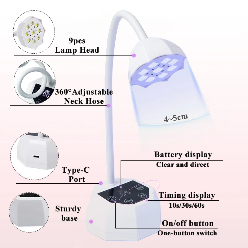 무선 로터스 네일 램프 LED UV 네일 드라이어 터치 컨트롤 충전식 네일 라이트 자동 감지 빠른 건조 360 °   구부릴 수 있는