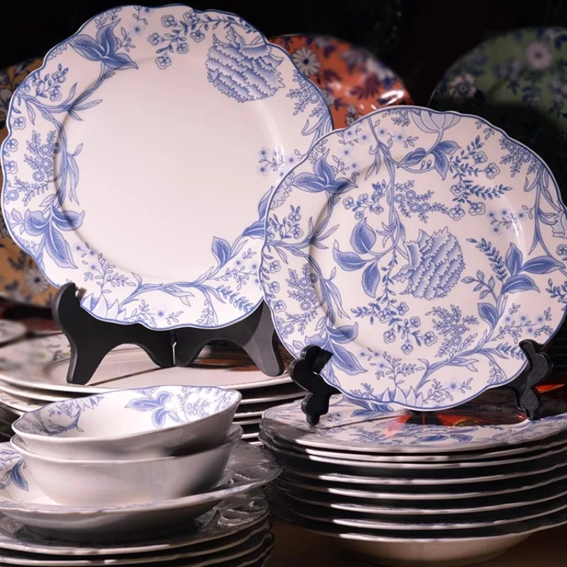 

Creative Blue and White Ceramic Plates Dutch Ceramic Tableware Dishes European Style Dishes for Home Use Kitchen Fruit Plates