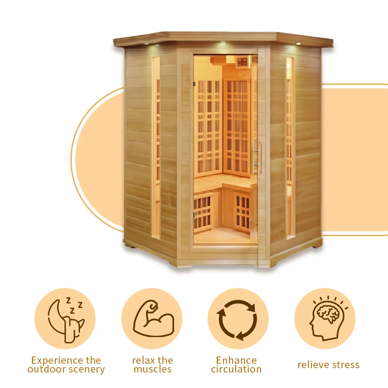 Large Granular Wood Far Infrared Sauna Cold Bath Combo With Water Tank Stove For Home Therapy Spa