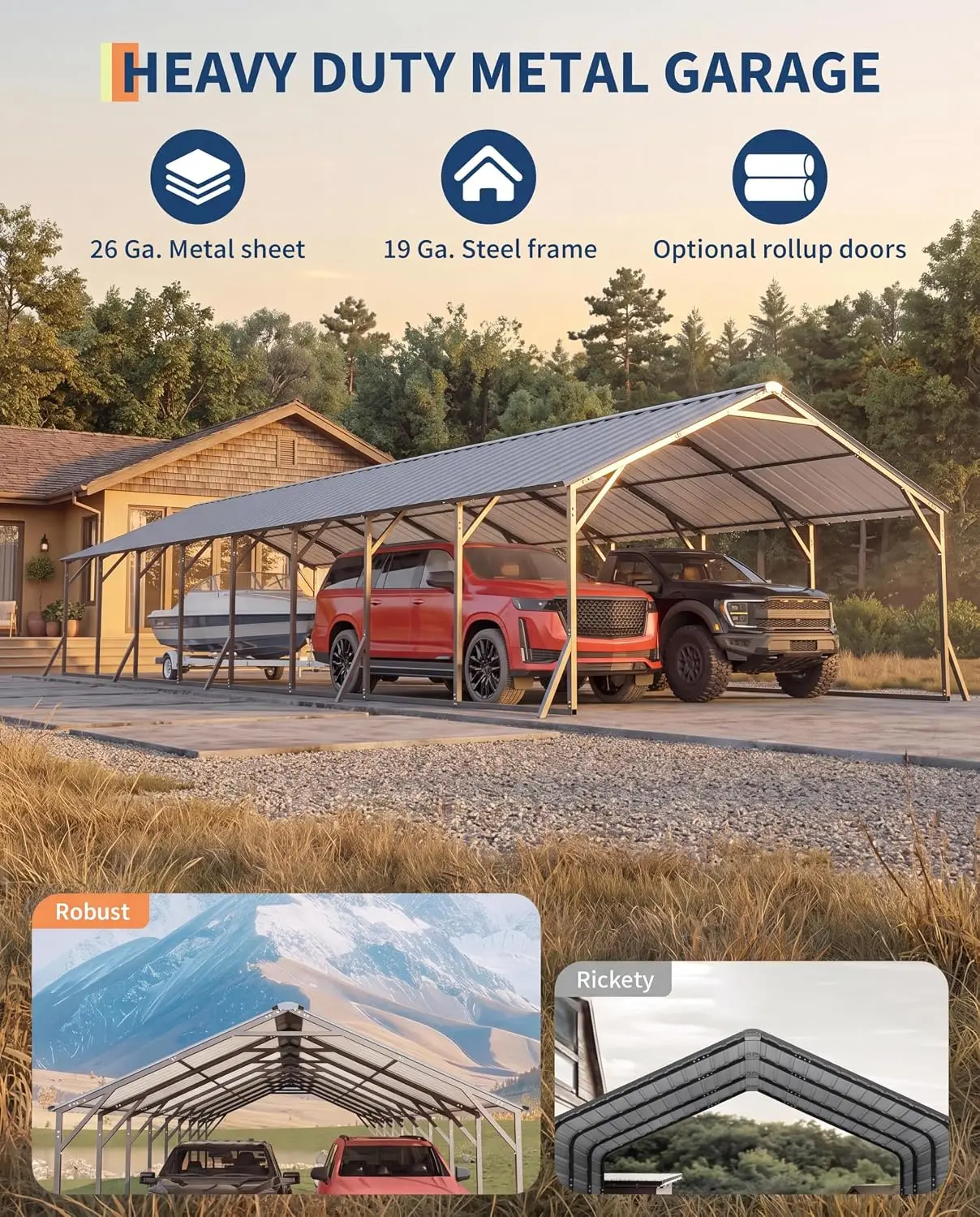 20'x40'x12' Metal Carport for Multiple Vehicles Outdoor Parking Shed, Customized