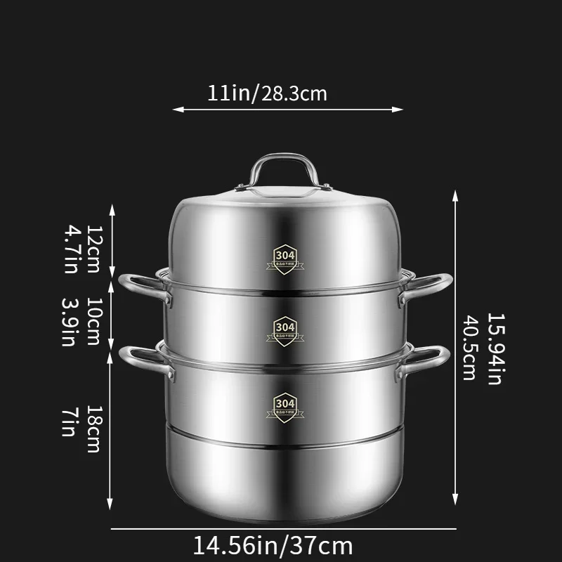 Large-capacity SUS304 stainless steel steamer Three-layer thickened household multi-layer steamer steamed bread steamed fish pot