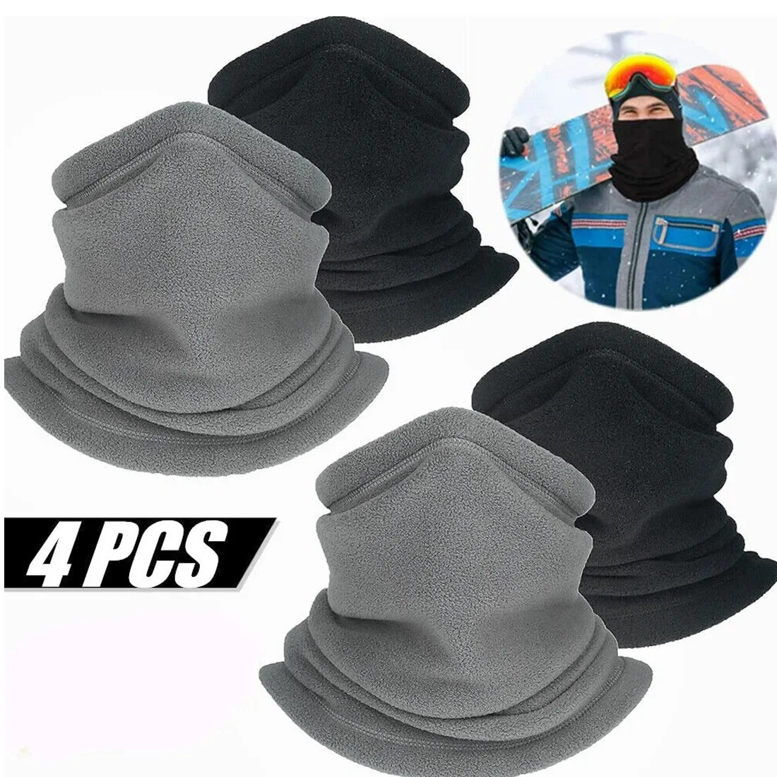 4 Stück Fleece-Halswärmer, Winter-Thermo-Gesichtsmaske, Schlauchschal, winddichte Sturmhaube für Ski, Motorrad, Radfahren, Outdoor-Sport, Herren und Damen
