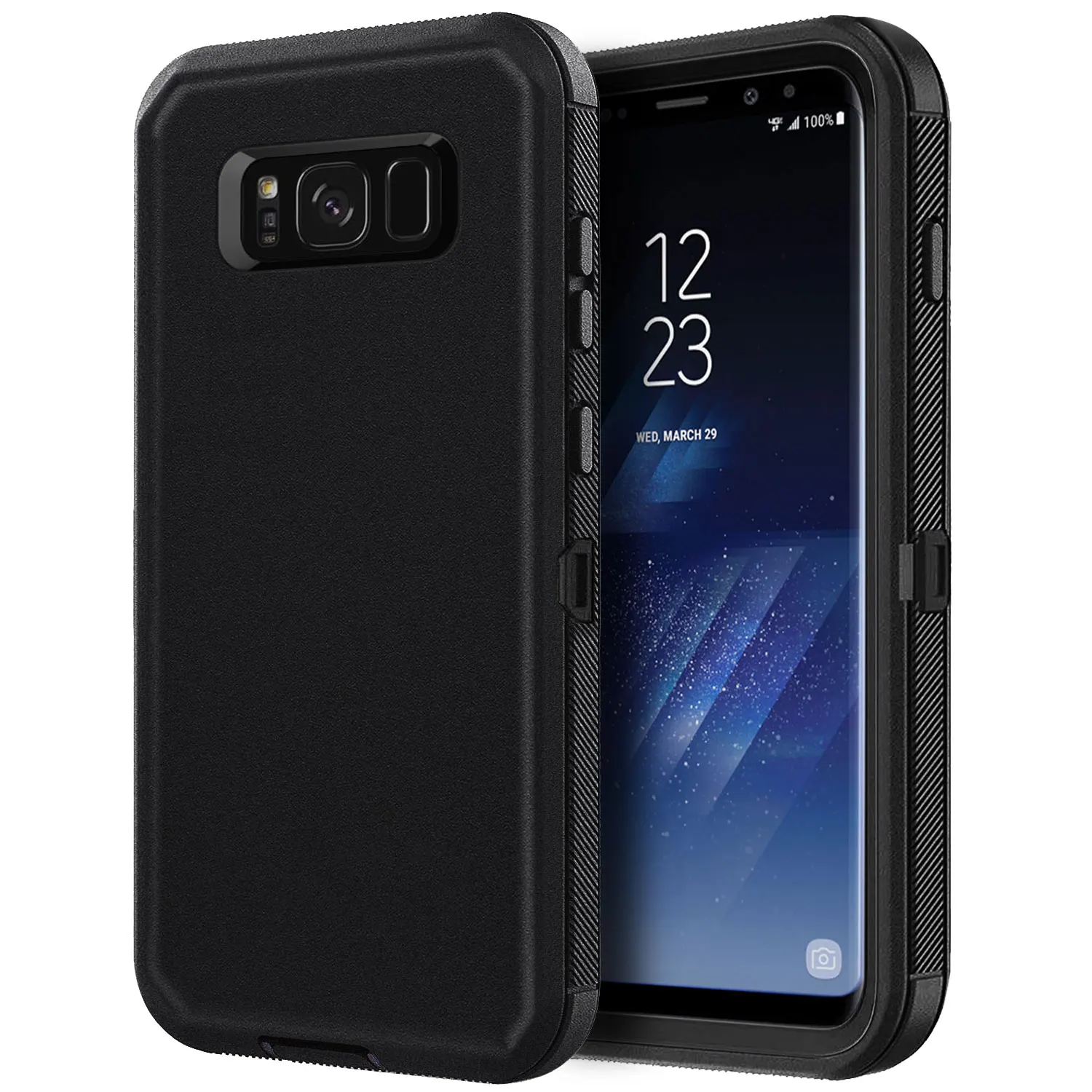 Black Phone Case For Samsung Galaxy S8/S8 Plus/S8+ Heavy Duty Shockproof Rugged Hybrid Protective 3-Layers Cover