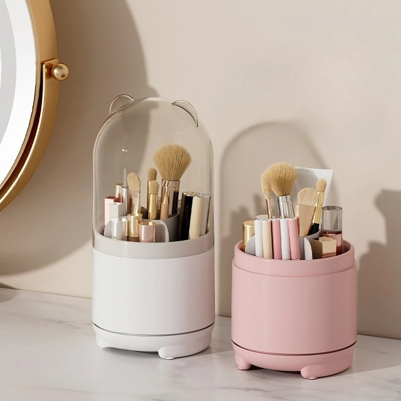 Hatsune Miku Makeup Brush Organizer Rotating Dust-Proof Desktop Pen Pencil Container Cartoon Storage Box Lipstick Shadow Holder