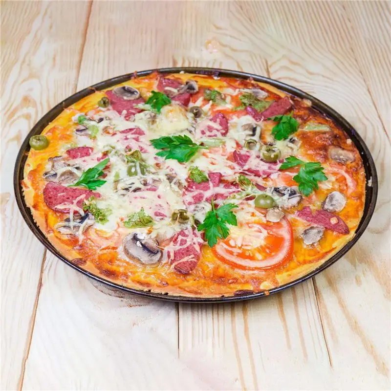 Set Of 12 Pizza Plates, Round Pizza Plates, Diameter 20 Cm,Steel Pizza Pan, Non-Stick Coating, Non-Toxic & Easy To Clean-ABQU