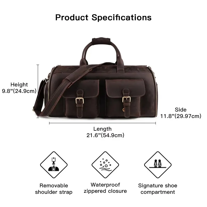 Vintage geometric zipper leather weekend travel duffel bag luxury fashion