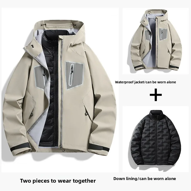 Outdoor Three-in-one Hard-shell Down Parka for Men and Women, Suitable for Skiing, Snowboarding, Waterproofing and Traveling