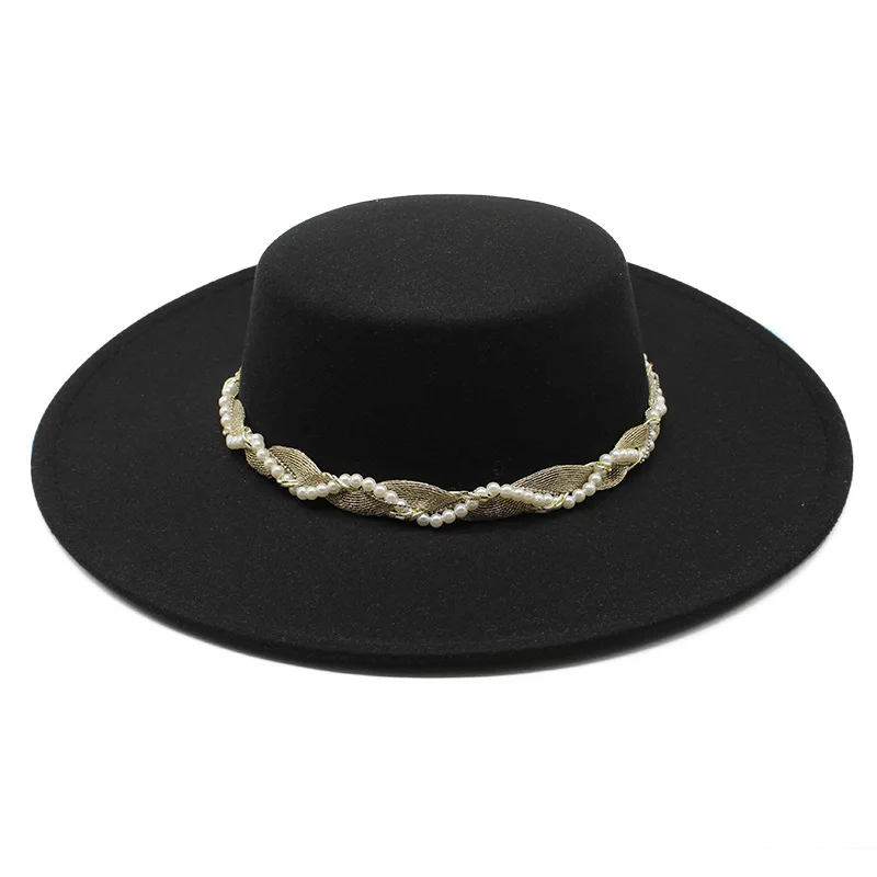 Belt Buckle Decorated Fedoras Hat For Women 10cm Flap Brim Felt Hats Retro Jazz Cap Winter Autumn Warm British Style Boater Caps